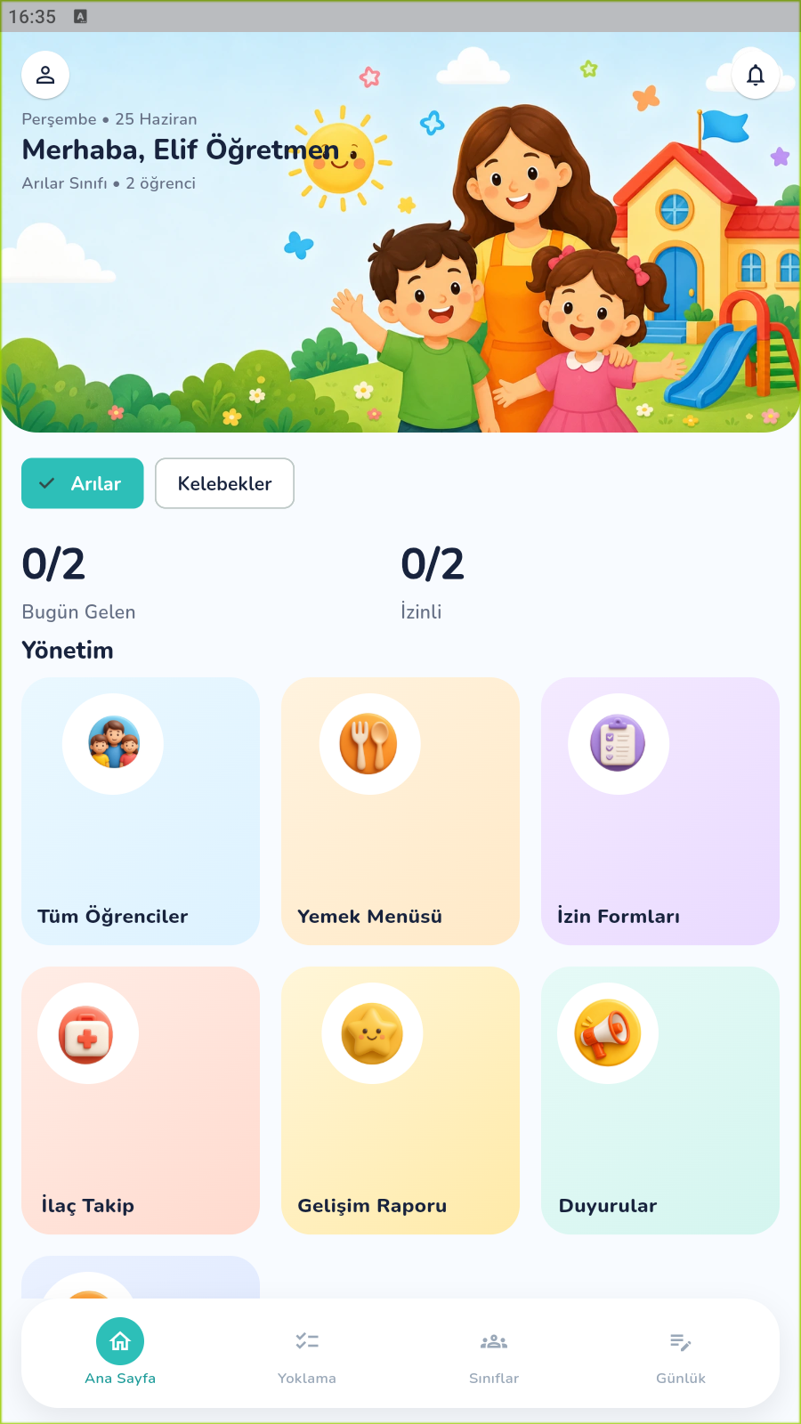 e-yuva öğretmen ana sayfa ekranı