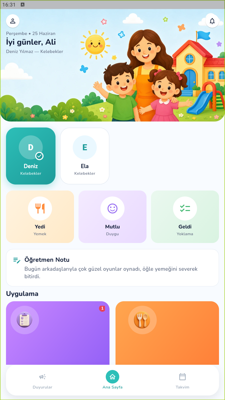 e-yuva veli ana sayfa ekranı